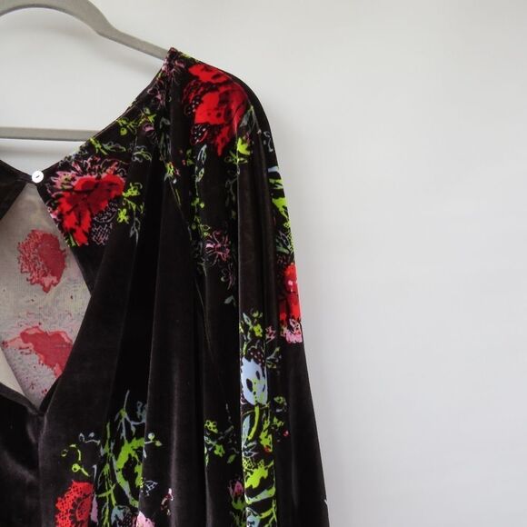 Free People Intimately Large Babe Slouchy Black Velvet Floral Blouson Bodysuit - Picture 13 of 15